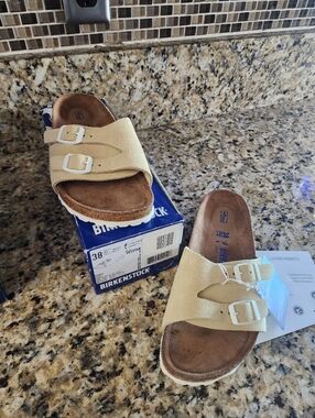 New In Box Women Suede Vaduz Vanilla Birkenstock Sandals Shoes Yellow 38 Narrow